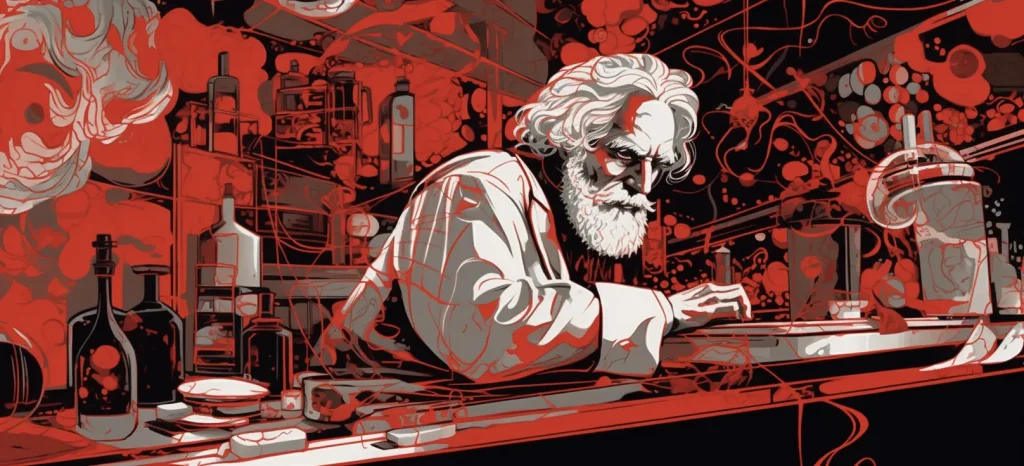 An illustration Alexander Shulgin creating chemical